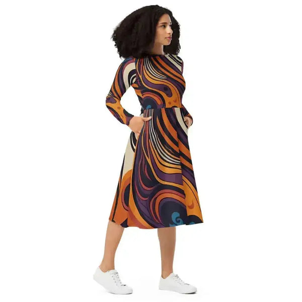 Artistic flair women's long sleeve midi dress Nexellus