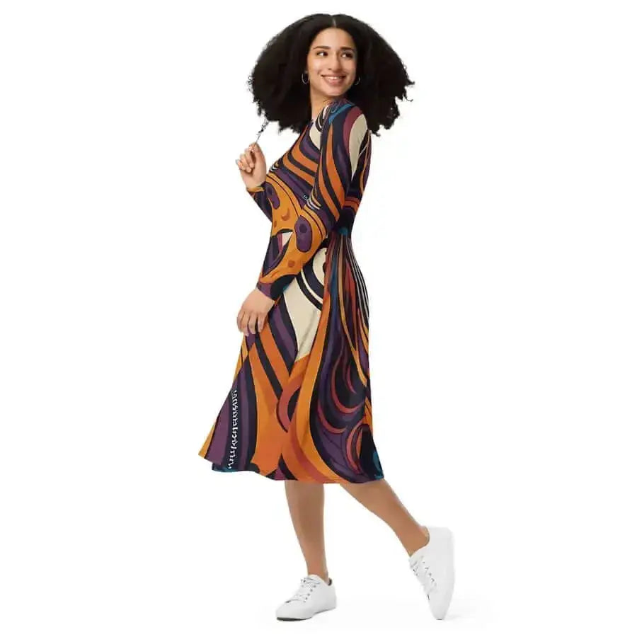 Artistic flair women's long sleeve midi dress Nexellus