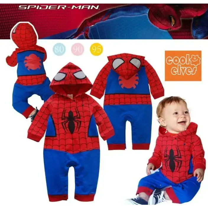 Baby clothes cotton spider man romper superman romper hooded jumpsuit Nexellus