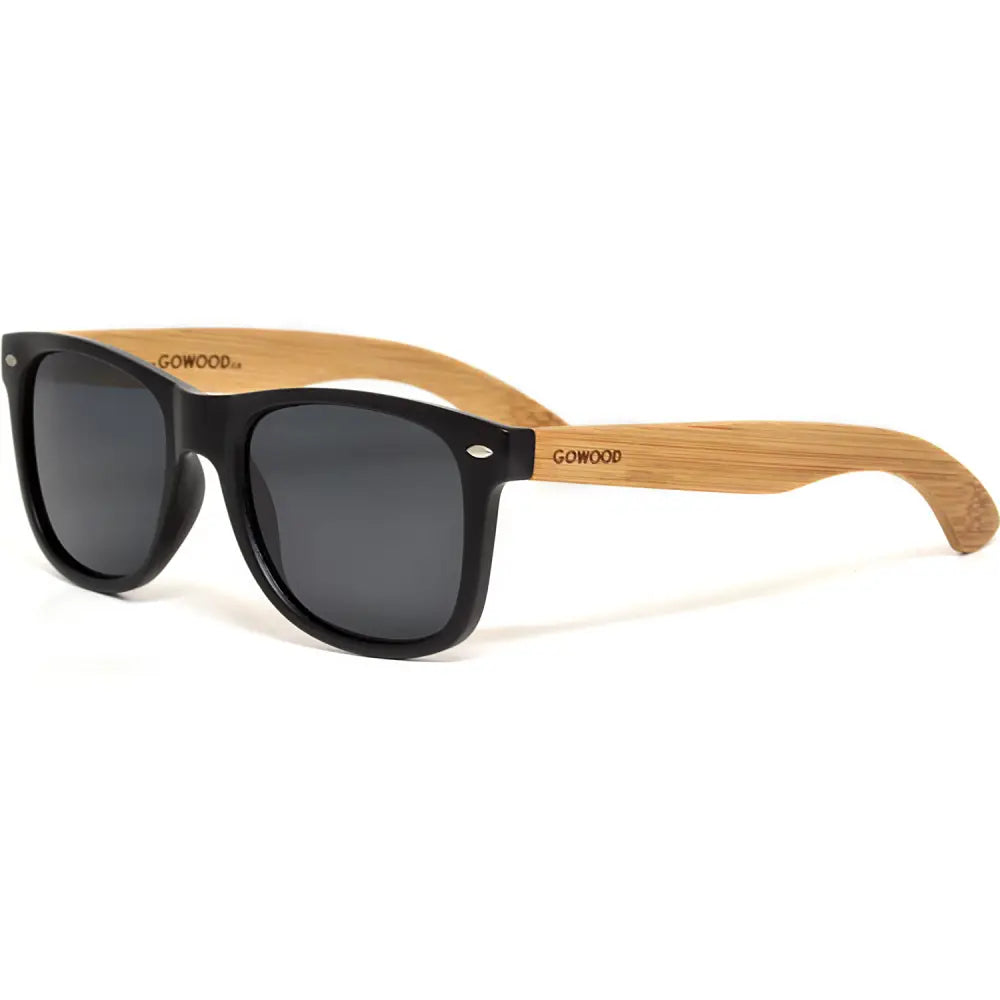 Bamboo wood classic style sunglasses with black polarized lenses - Nexellus