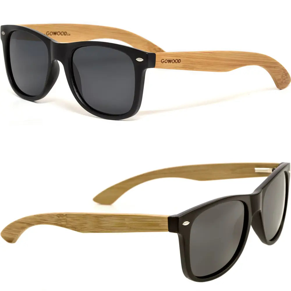 Bamboo wood classic style sunglasses with black polarized lenses - Nexellus