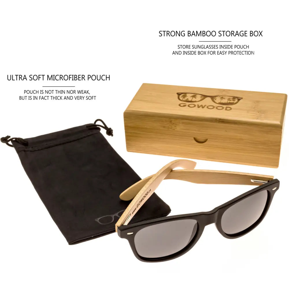 Bamboo wood classic style sunglasses with black polarized lenses - Nexellus