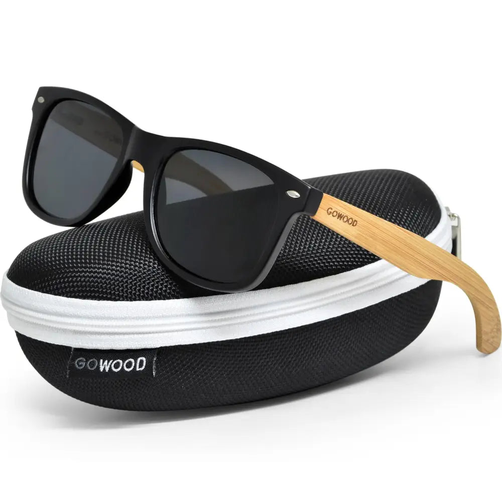 Bamboo wood classic style sunglasses with black polarized lenses - Nexellus