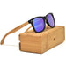 Bamboo wood classic style sunglasses with blue mirrored