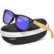 Bamboo wood classic style sunglasses with blue mirrored