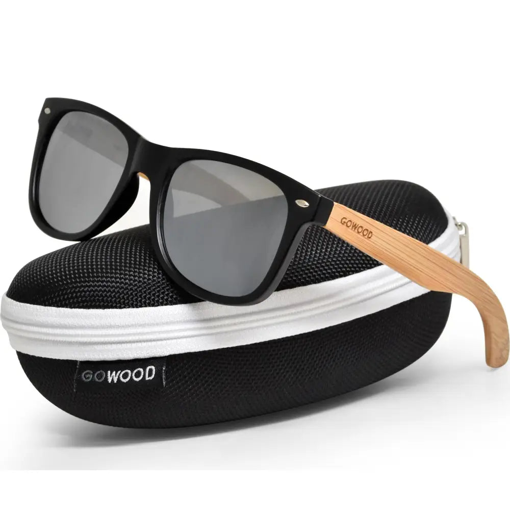 Bamboo wood classic style sunglasses with silver mirrored polarized lenses - Nexellus