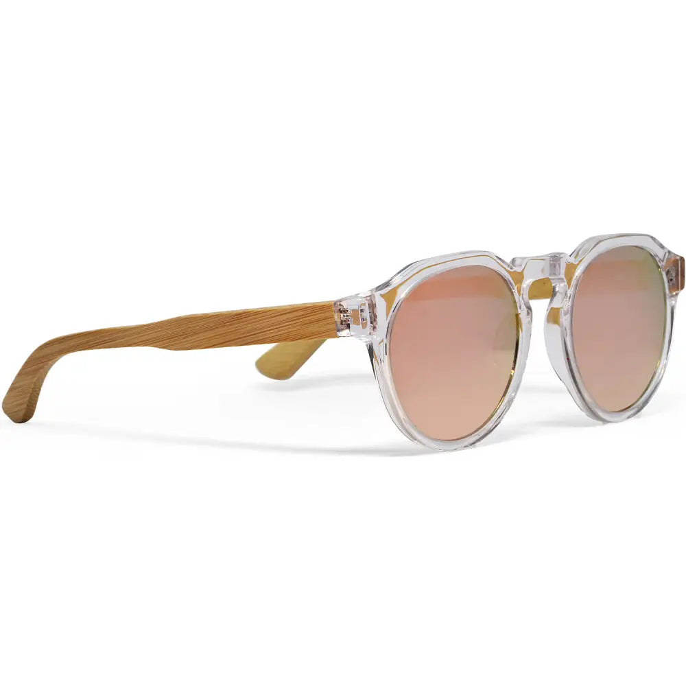 Bamboo wood panto sunglasses with clear transparent frame