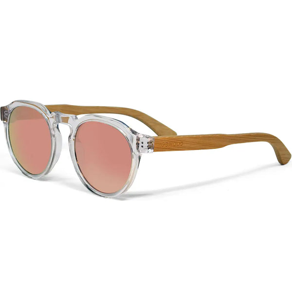 Bamboo wood panto sunglasses with clear transparent frame