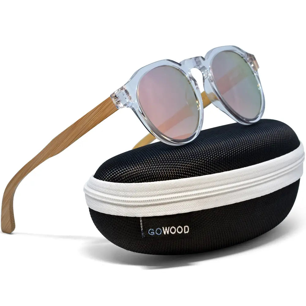 Bamboo wood panto sunglasses with clear transparent frame