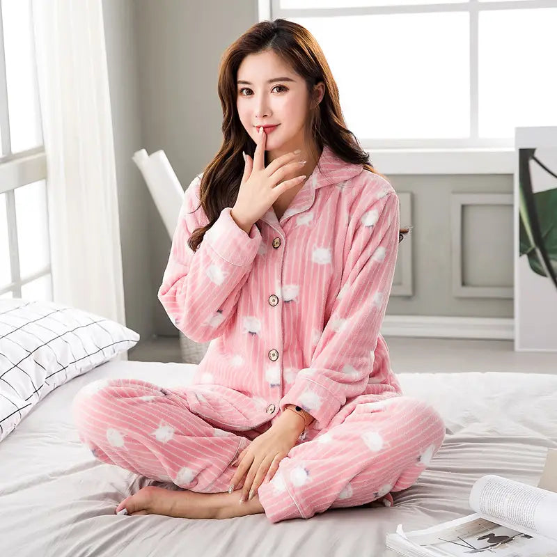 Plus coral fleece love warm mink fleece homewear set