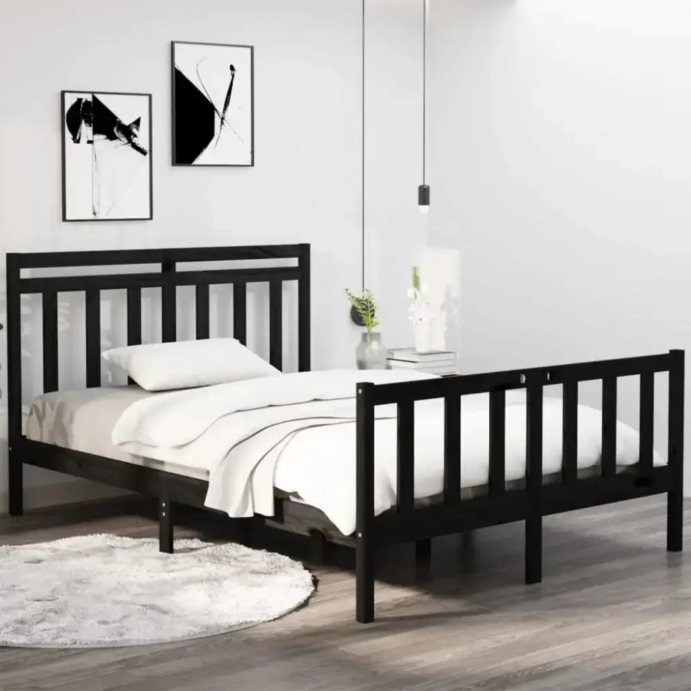 Bed frame black solid wood 140x190 cm Nexellus