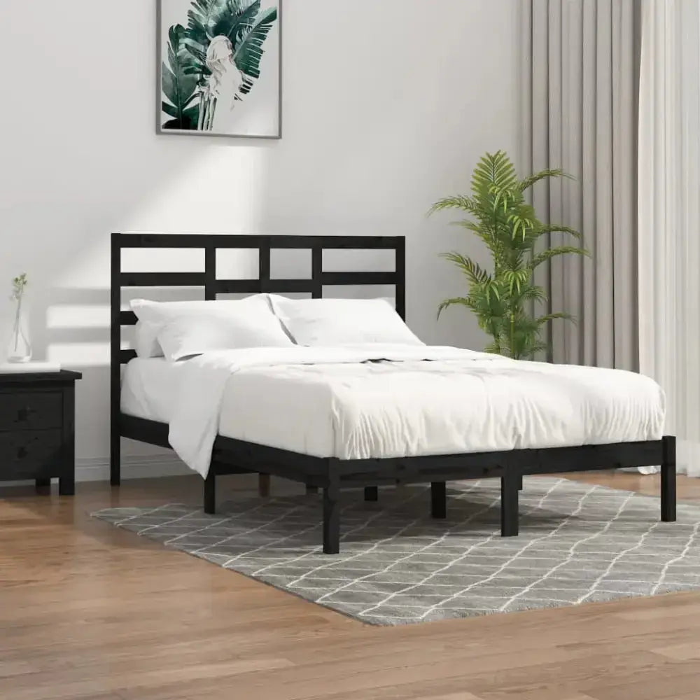 Bed frame black solid wood 140x200 cm Nexellus