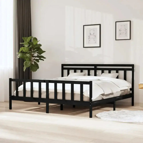 Bed frame black solid wood 200x200 cm Nexellus