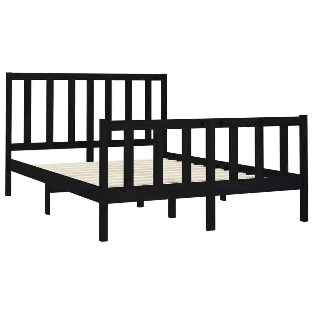 Bed frame black solid wood pine 140x190 cm Nexellus