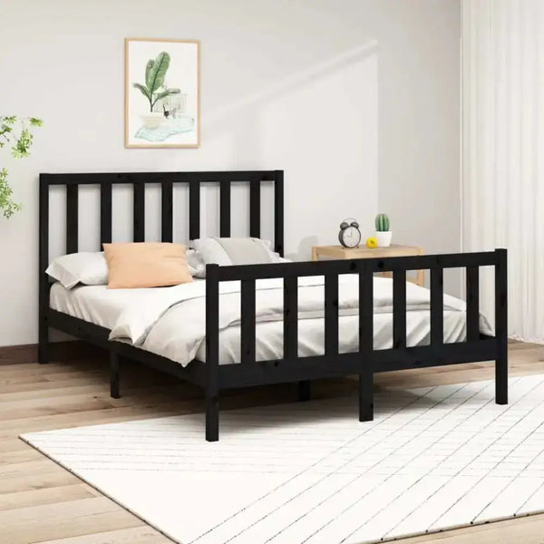 Bed frame black solid wood pine 140x190 cm Nexellus