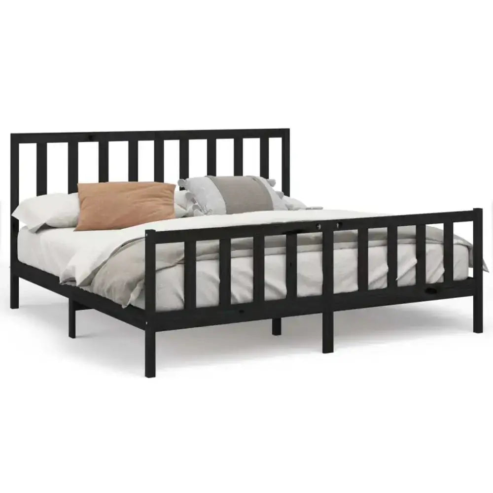 Bed frame black solid wood pine 200x200 cm Nexellus