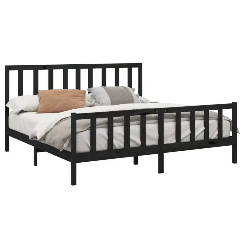 Bed frame black solid wood pine 200x200 cm Nexellus