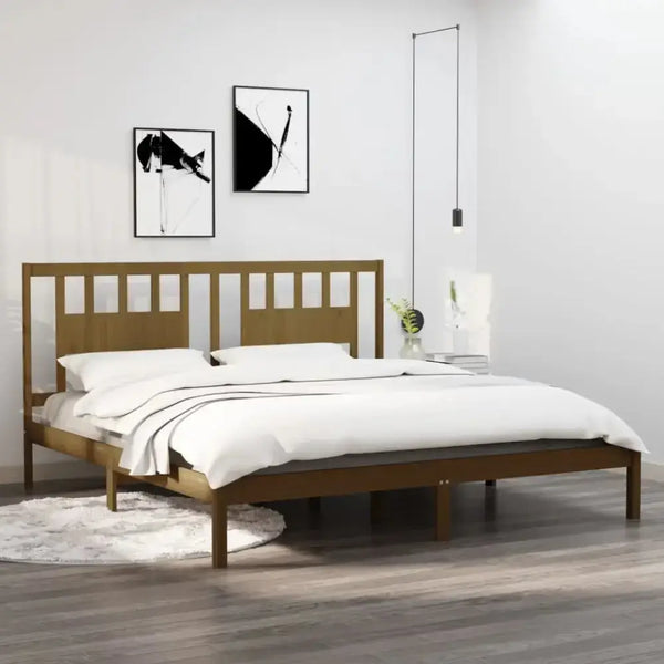 Bed frame honey brown solid wood pine 200x200 cm Nexellus