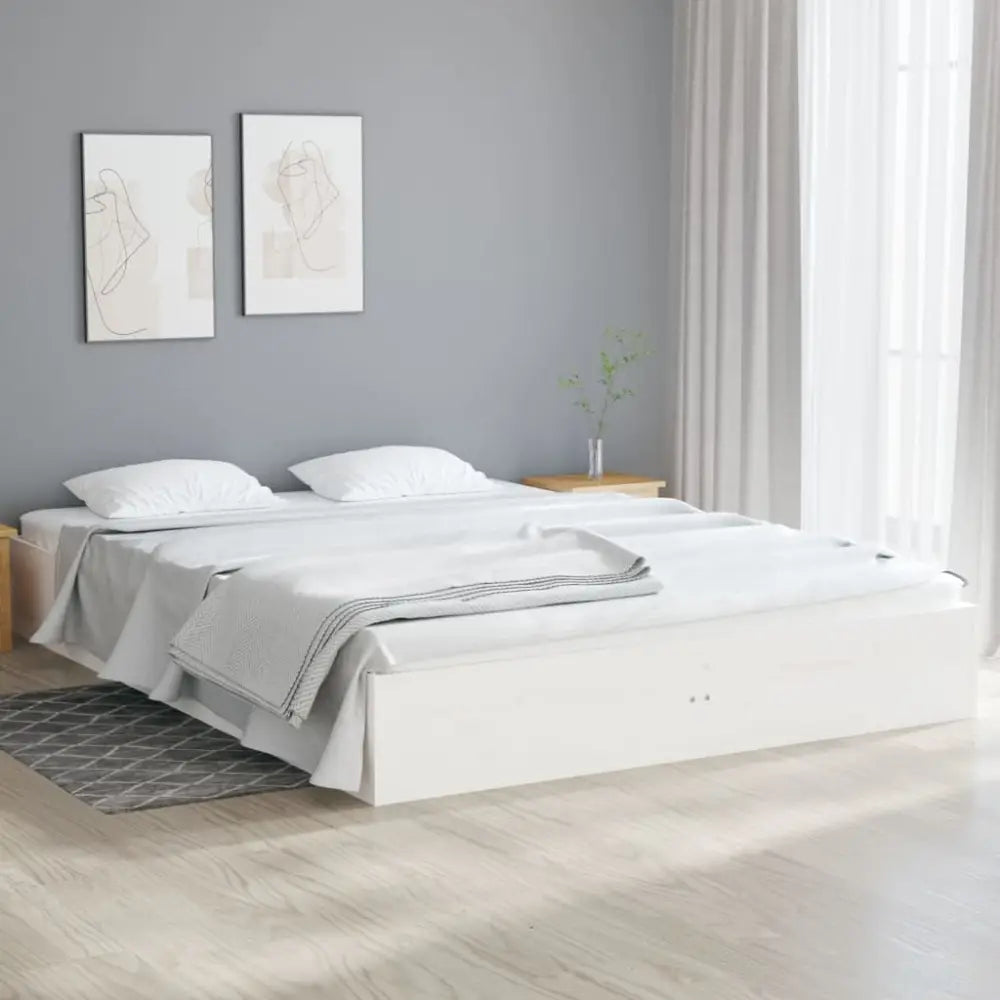 Bed Frame White Solid Wood 140x190 cm Nexellus