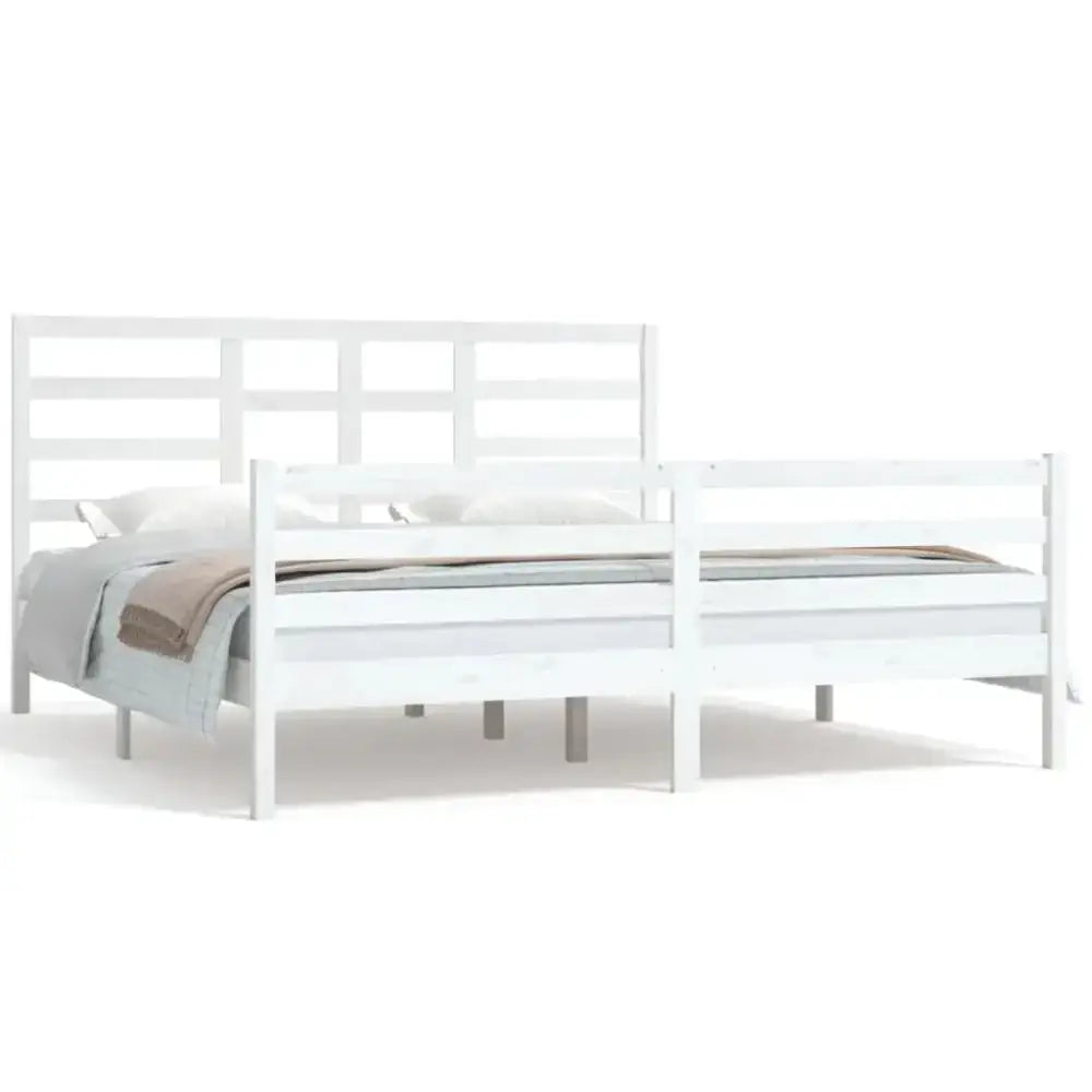 Bed frame white solid wood 180x200 cm 6ft super king Nexellus