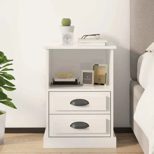 Bedside cabinet high gloss white 43x36x60 cm Nexellus