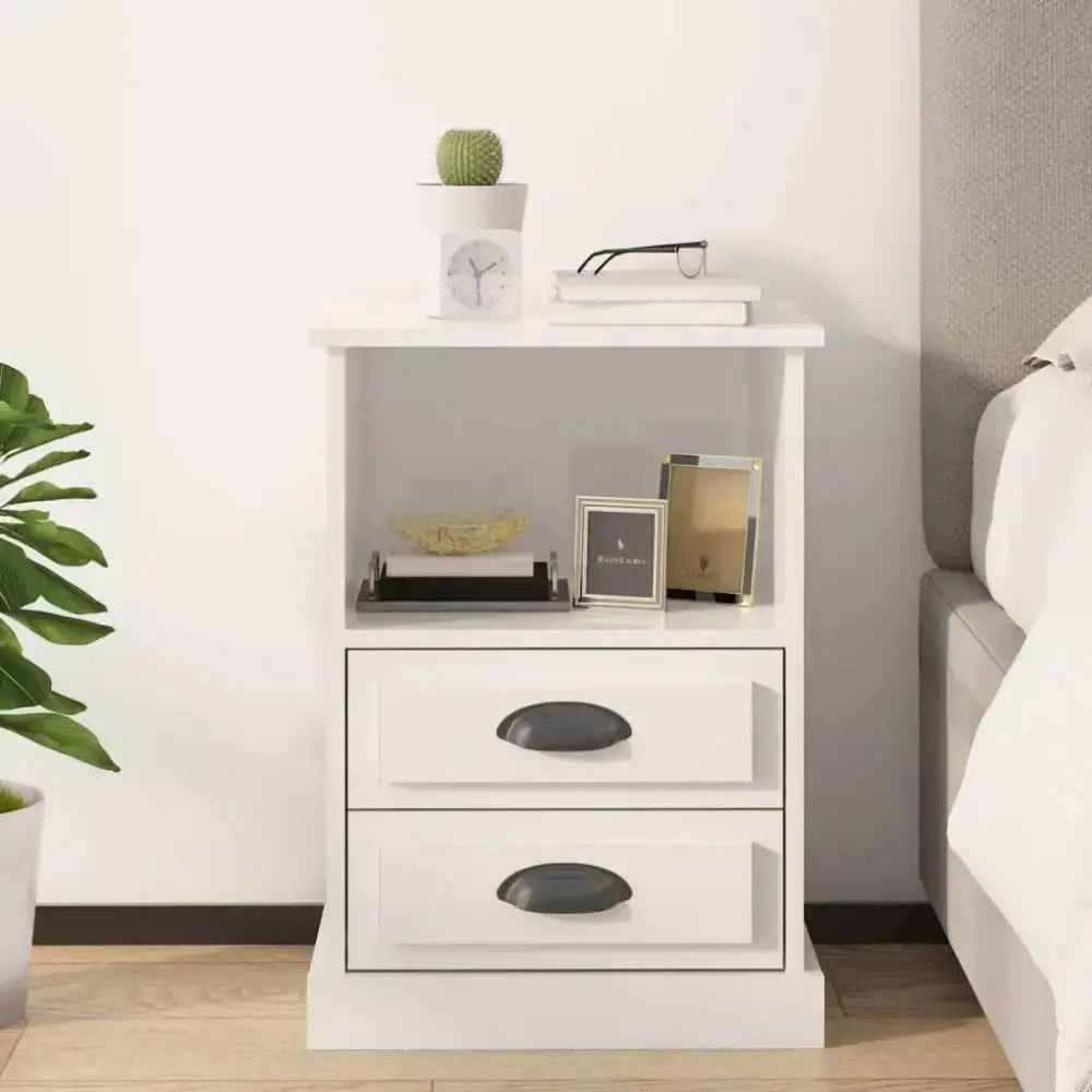 Bedside cabinet high gloss white 43x36x60 cm Nexellus