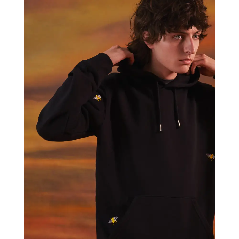 Bee Embroidered Hoodie Black Men - Nexellus