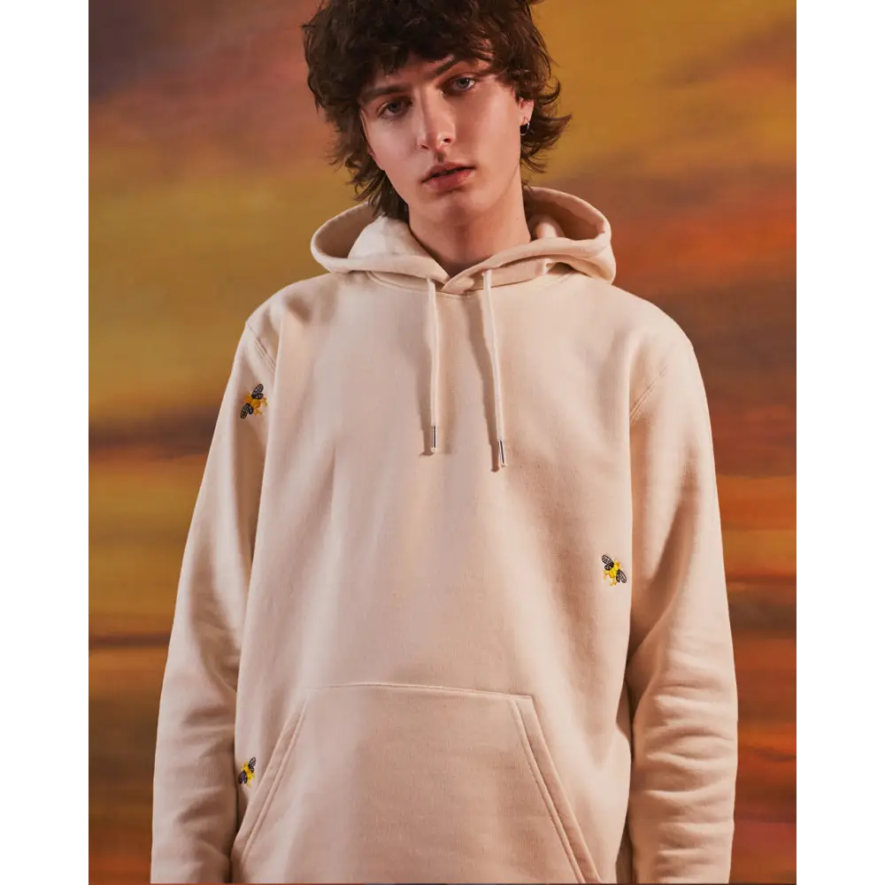 Bee Embroidered Hoodie Ecru Men - Nexellus