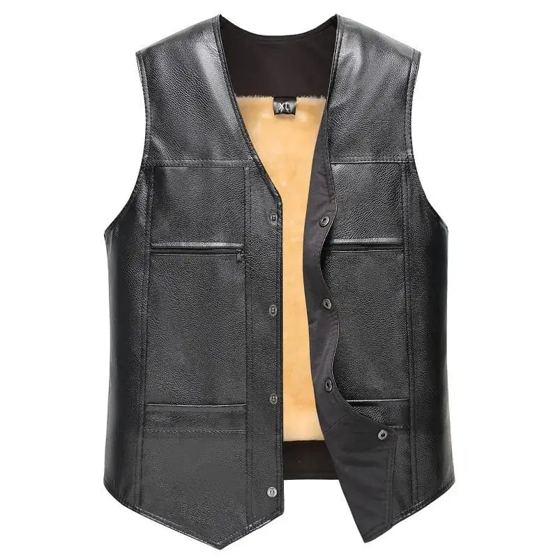 Black men pu leather fleece vest large size vest coat Nexellus