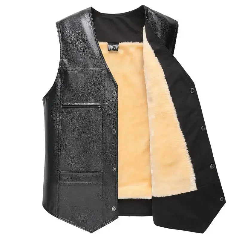 Black men pu leather fleece vest large size vest coat Nexellus