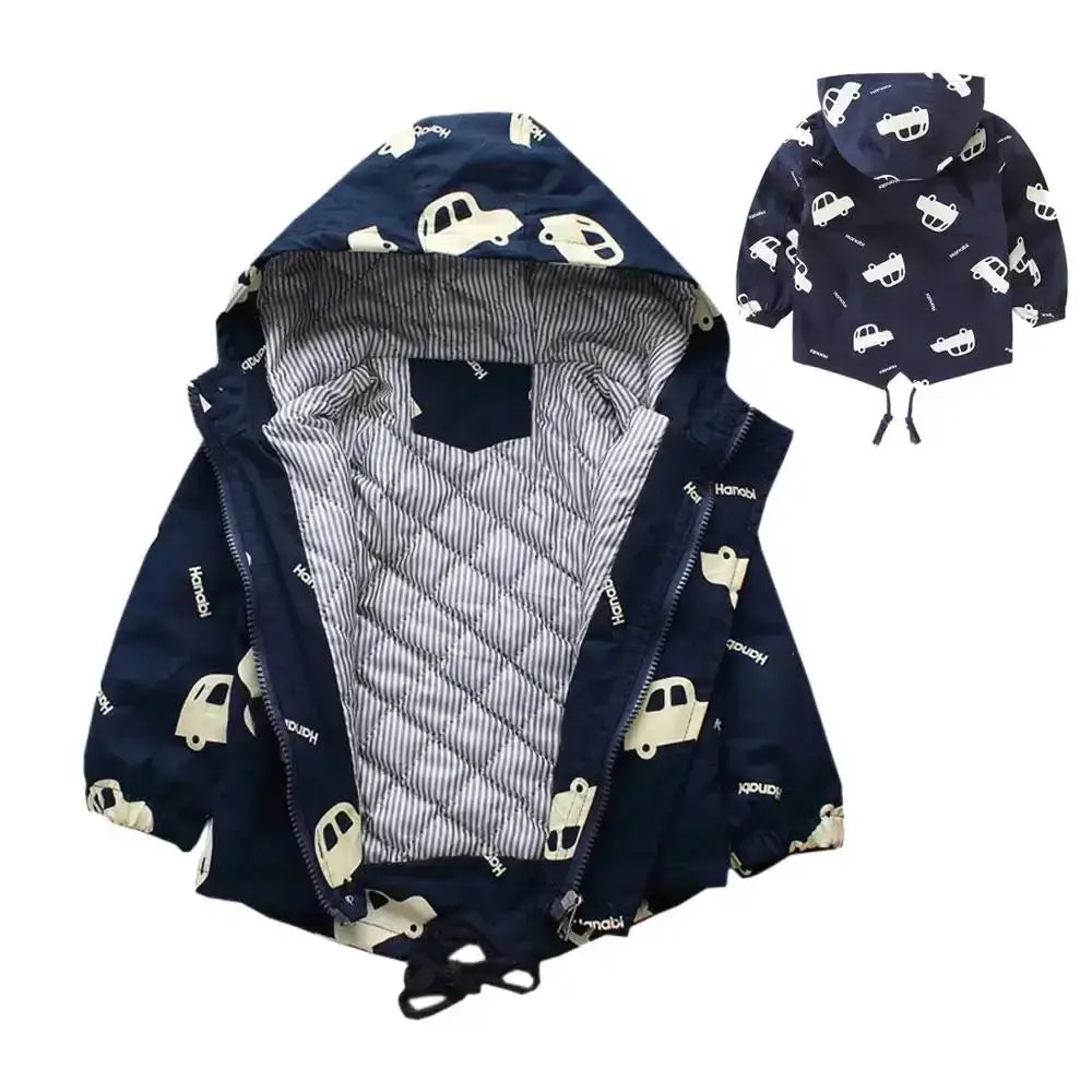 Boys jacket kids thick warm cartoon cars hooded coat Nexellus