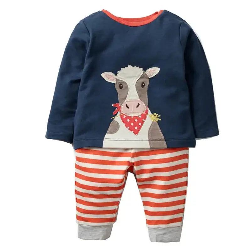 Boys set with animal applique sweatshirt & pant children clothing sets Nexellus