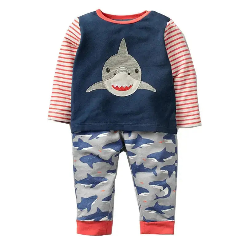 Boys set with animal applique sweatshirt & pant children clothing sets Nexellus