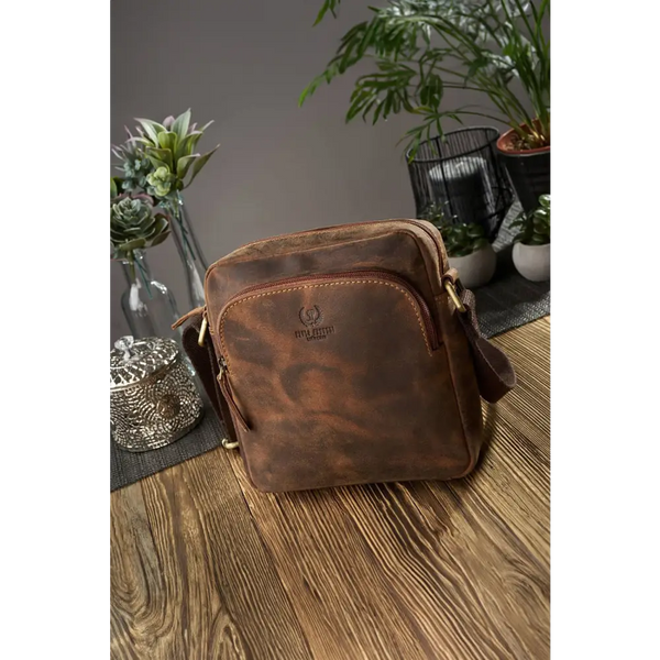 Brown - natural leather bag model 191535 galanter - Natural