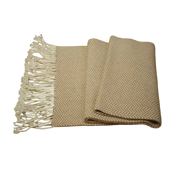 Camel Woolwhite Cashmere Herringbone Scarf - Nexellus