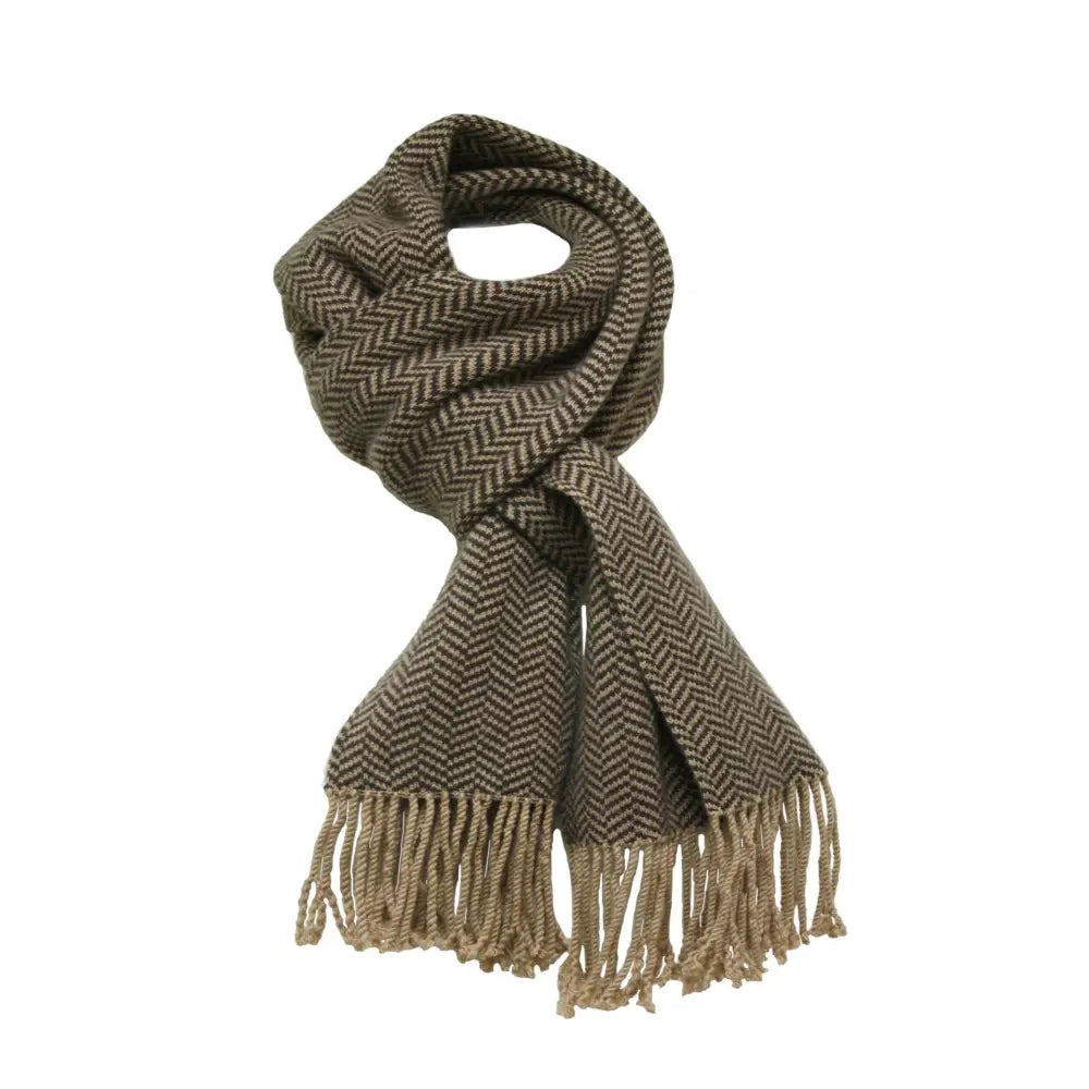 Camel Woolwhite Cashmere Herringbone Scarf - Nexellus