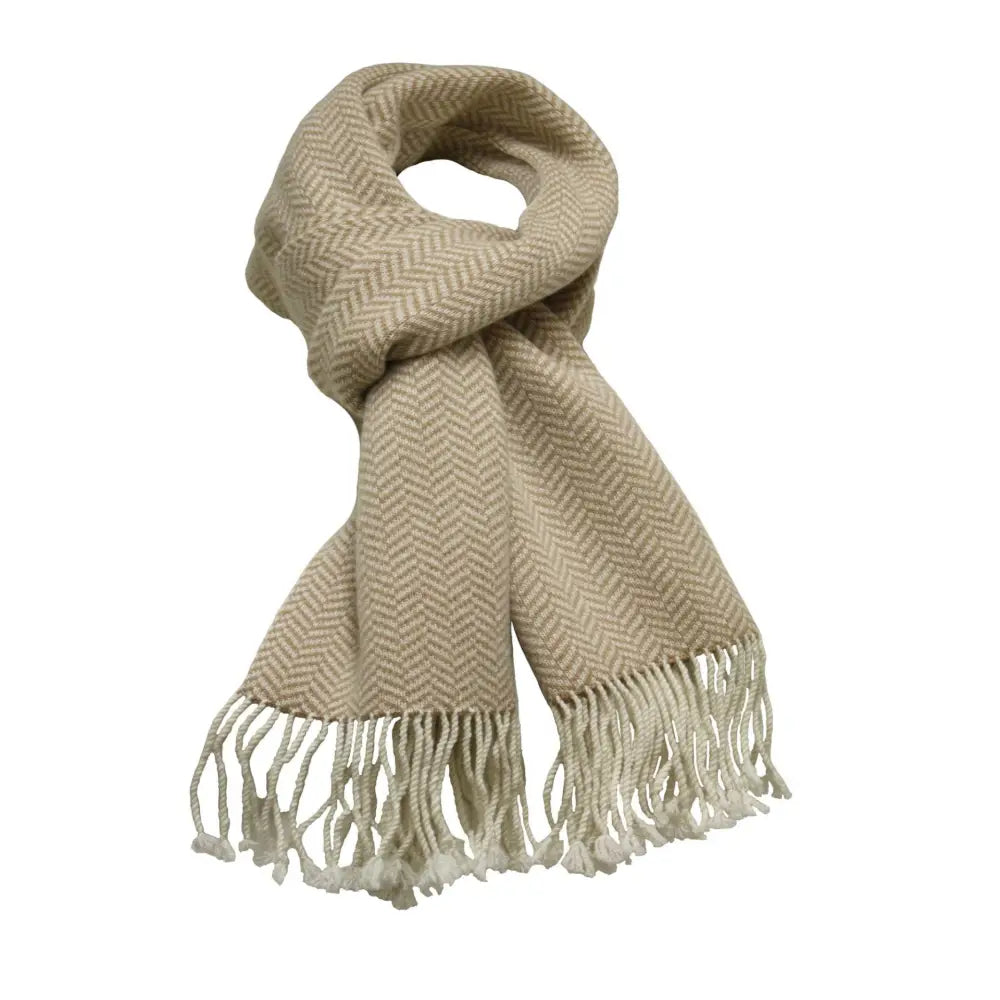 Camel Woolwhite Cashmere Herringbone Scarf - Nexellus