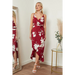 Cami wrap midi dress in red floral print