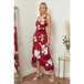 Cami wrap midi dress in red floral print