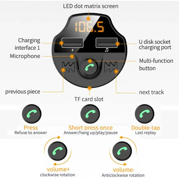 Car fm transmitter bluetooth 5.0 car mp3 player modulator adapter Nexellus