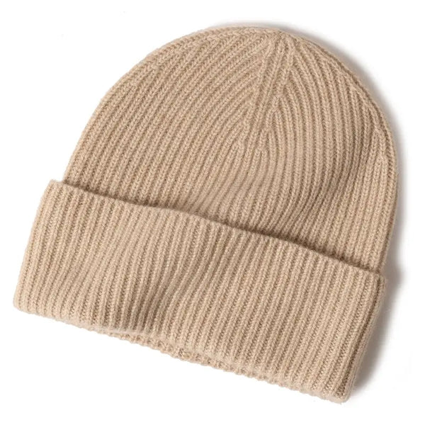 Cashmere alpi ribbed turn up beanie camel - Camel