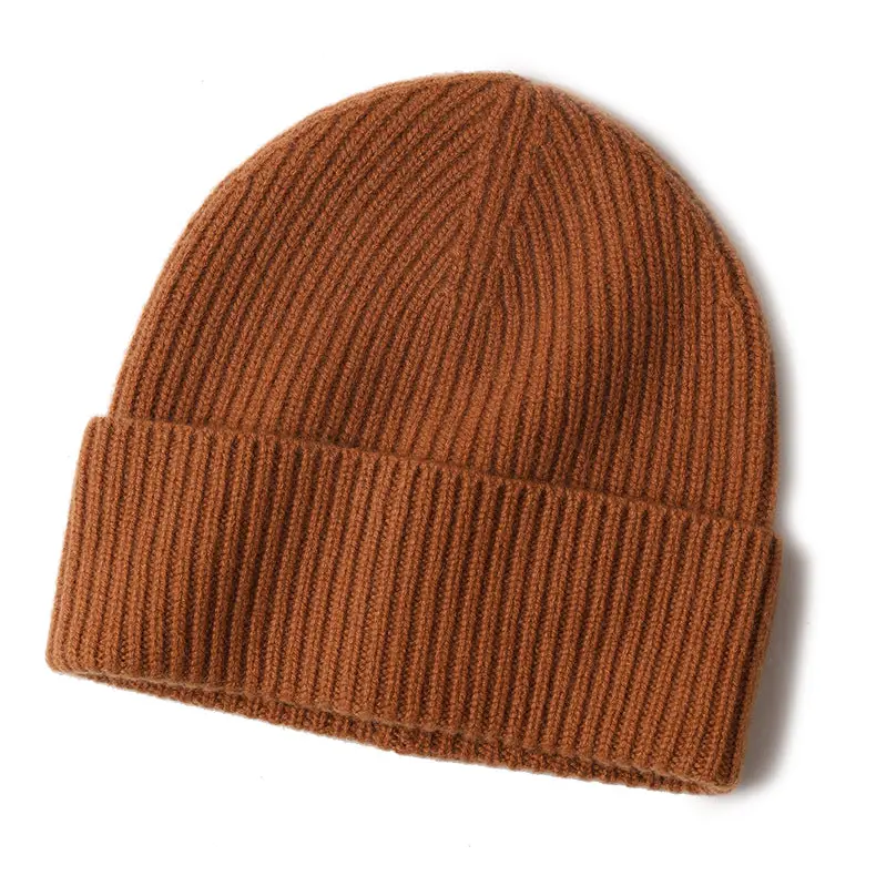 Cashmere Alpi Ribbed Turn up Beanie Caramel - Nexellus