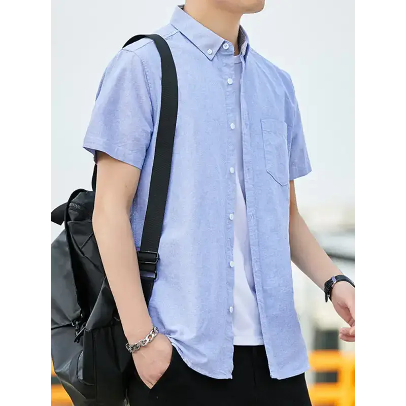 Casual oxford short-sleeved shirt youthful fashion double pockets Nexellus