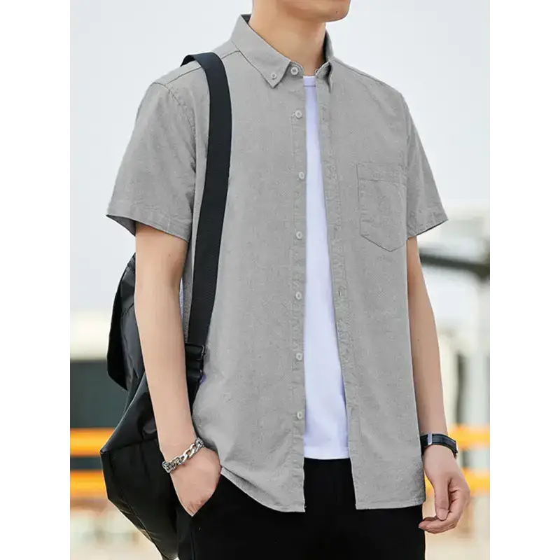 Casual oxford short-sleeved shirt youthful fashion double pockets Nexellus