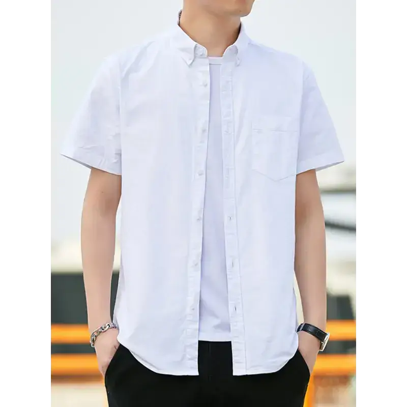 Casual oxford short-sleeved shirt youthful fashion double pockets Nexellus