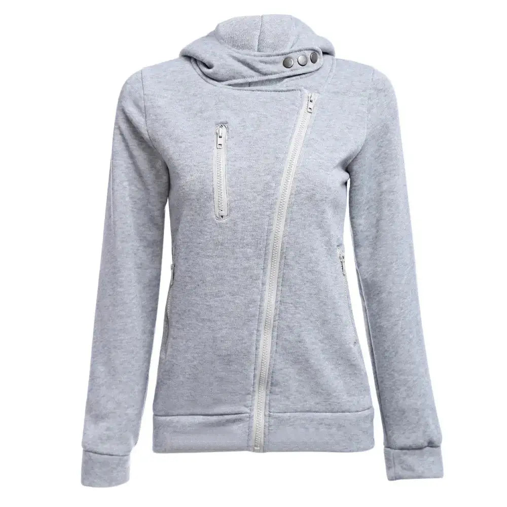 Casual turn-down collar zipper button design hoodie for women Nexellus