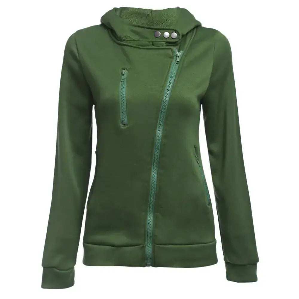 Casual turn-down collar zipper button design hoodie for women Nexellus