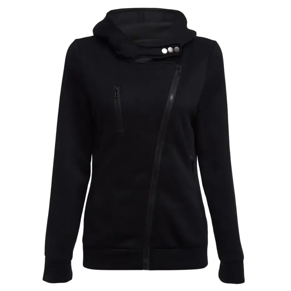 Casual turn-down collar zipper button design hoodie for women Nexellus