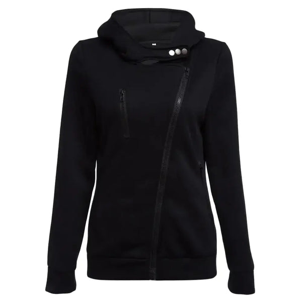 Casual turn-down collar zipper button design hoodie for women Nexellus