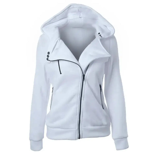 Casual turn-down collar zipper button design hoodie for women Nexellus